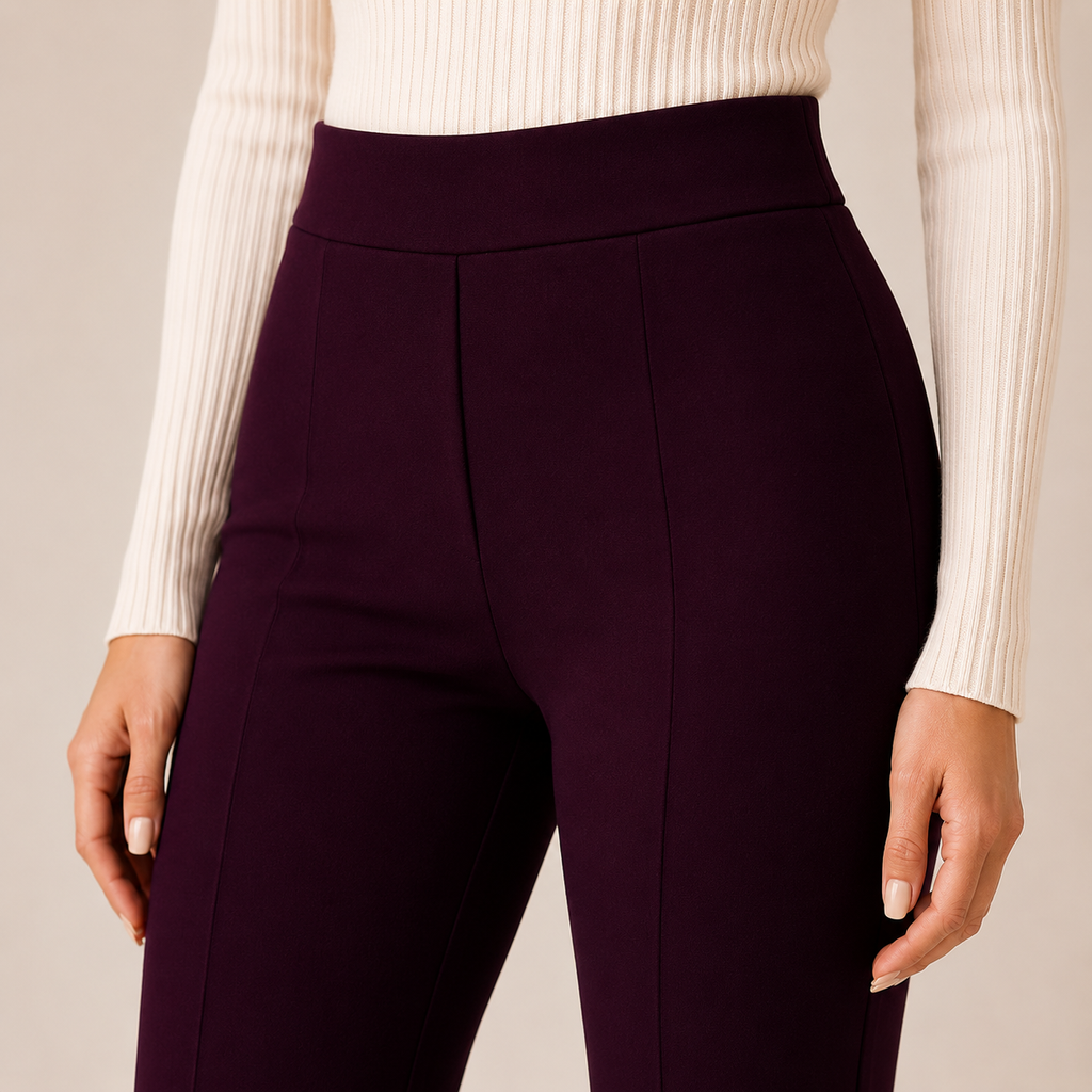 Women's High Waist Flared Bell Bottom Trousers | Stretchable Bootcut Korean Style Office & Casual Pants | Dark Wine