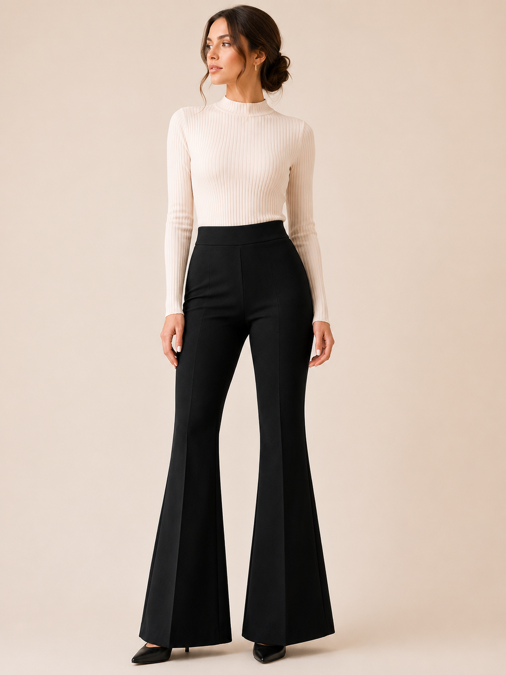 Women's High Waist Bell Bottom Pants | Stretchable Flared Trousers | Korean Style Bootcut Office Wear Black Pants