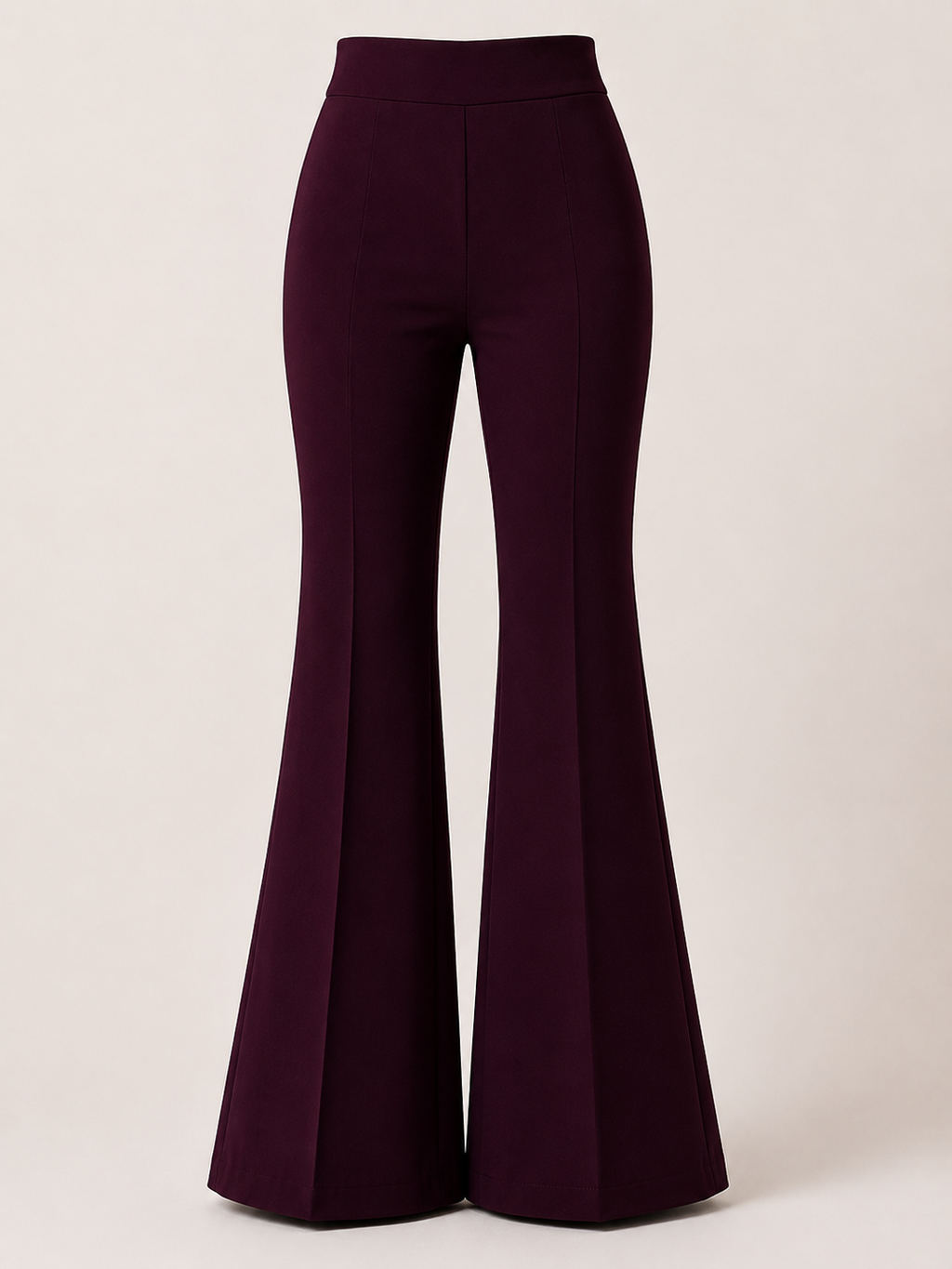 Women's High Waist Flared Bell Bottom Trousers | Stretchable Bootcut Korean Style Office & Casual Pants | Dark Wine