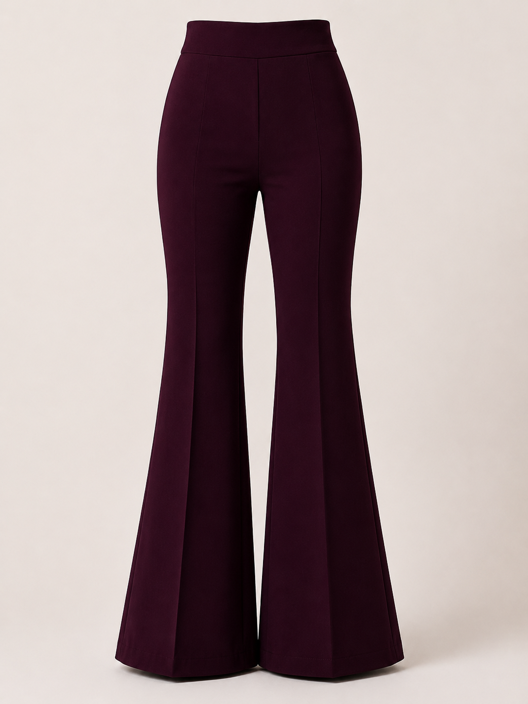 Women's High Waist Flared Bell Bottom Trousers | Stretchable Bootcut Korean Style Office & Casual Pants | Dark Wine