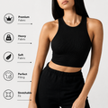 Women's Premium Ribbed Crop Tank Top | Sleeveless Stretchable Body Fit Casual Gym Top | Solid Black