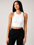 Women's Premium Ribbed Crop Tank Top | Sleeveless Stretchable Body Fit Casual Gym Top | Solid White
