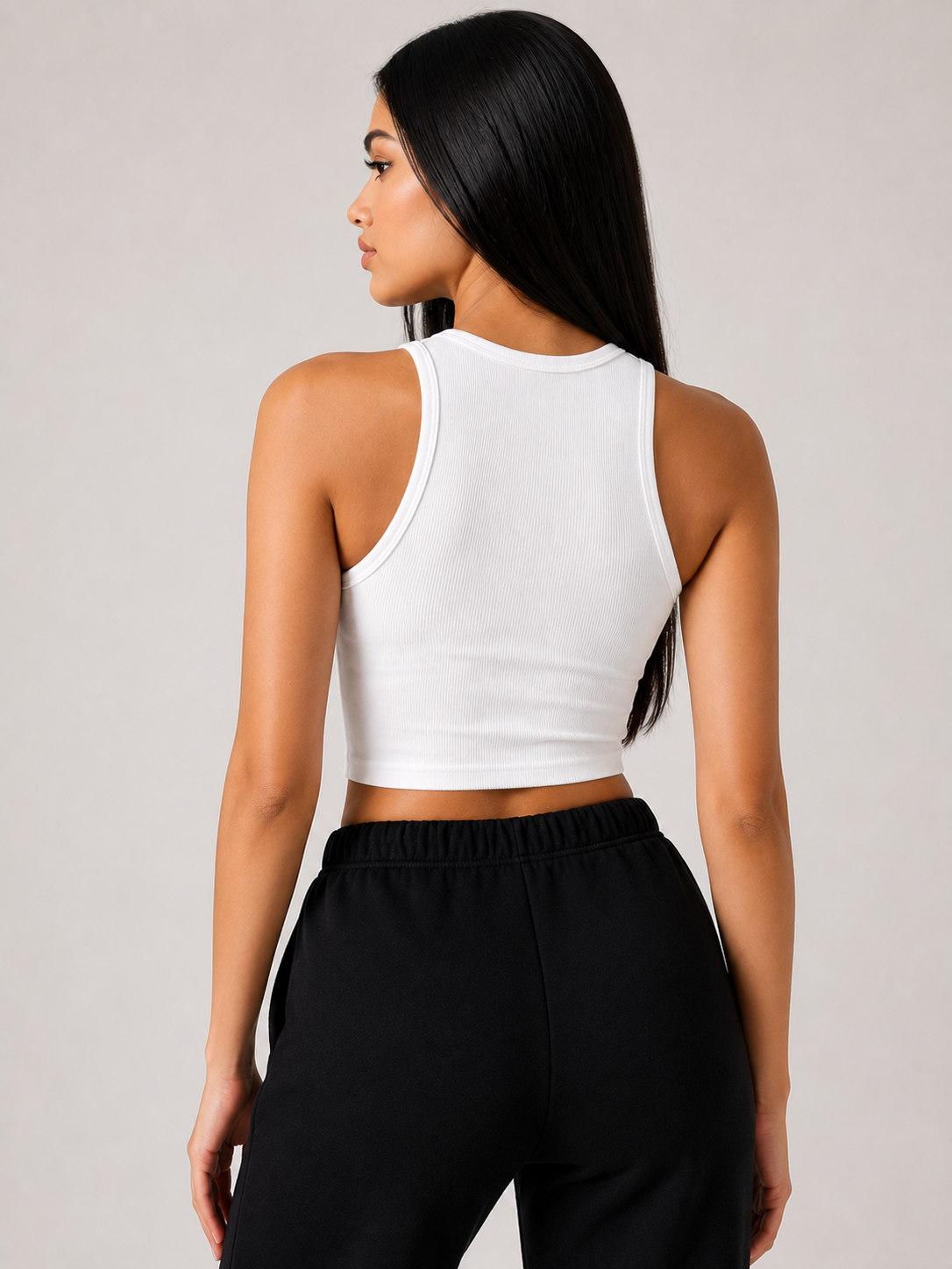 Women's Premium Ribbed Crop Tank Top | Sleeveless Stretchable Body Fit Casual Gym Top | Solid White